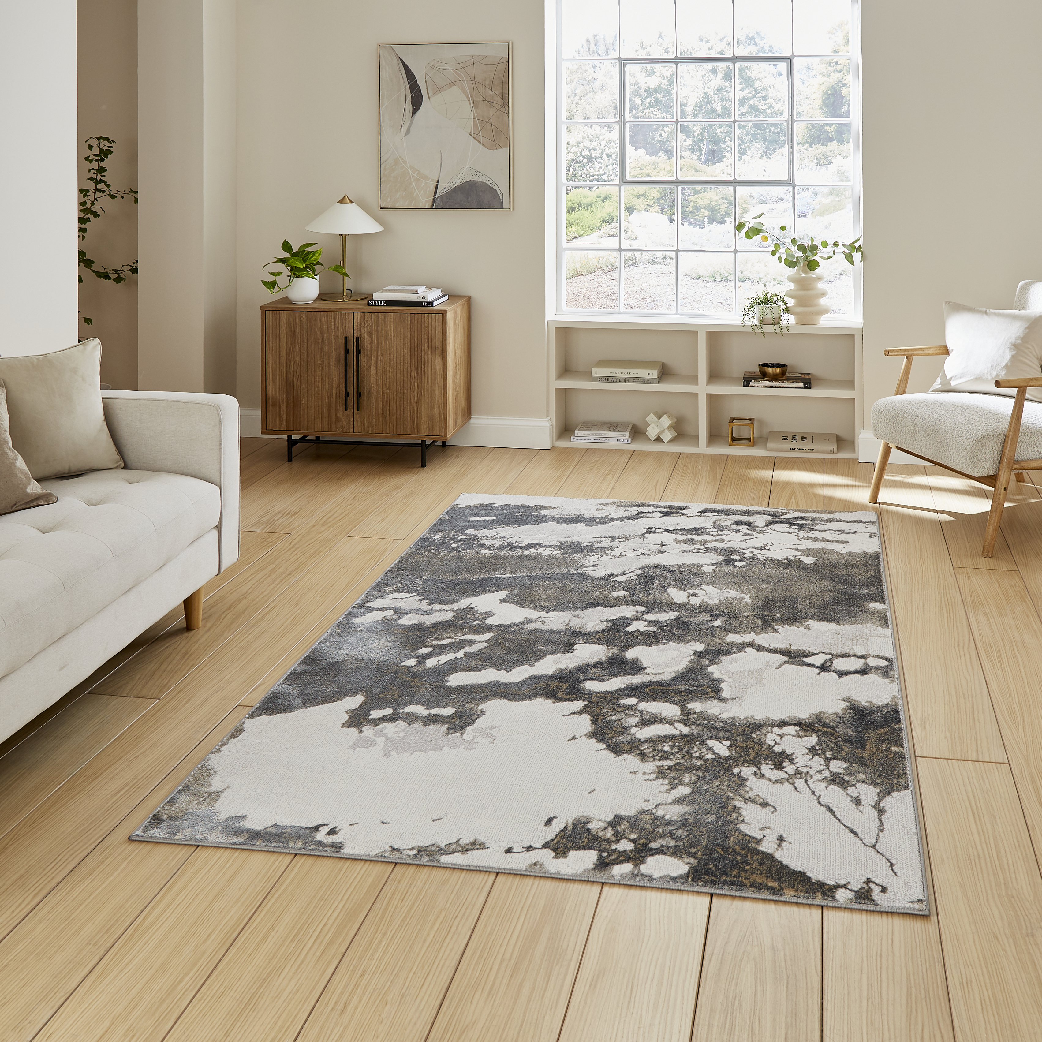 Tidal Tl447 Modern Abstract Marble Rugs In Silver Dark Grey